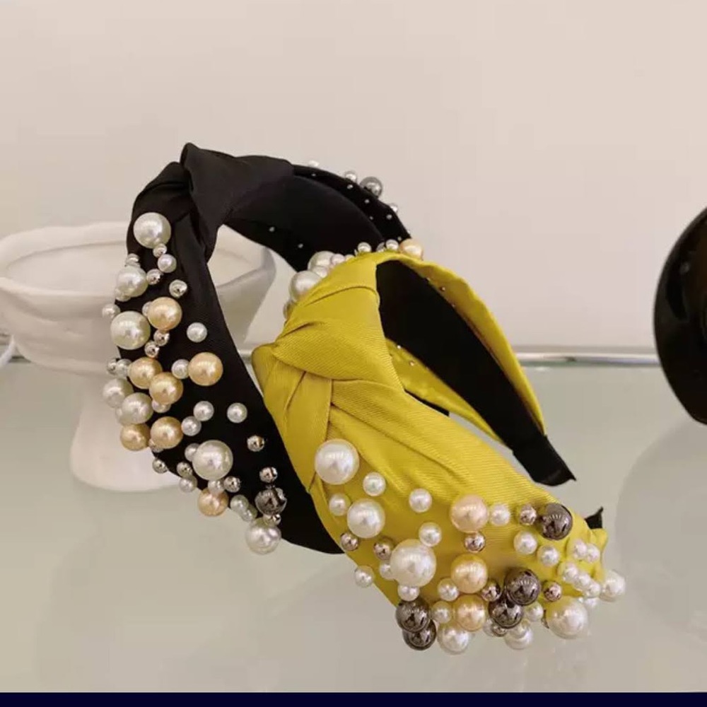 2/$12 Luxury Yellow Faux Pearl Headband - Picture 2 of 2